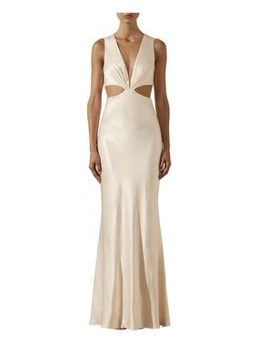 Shona Joy Cream Satin Cutout Maxi Dress